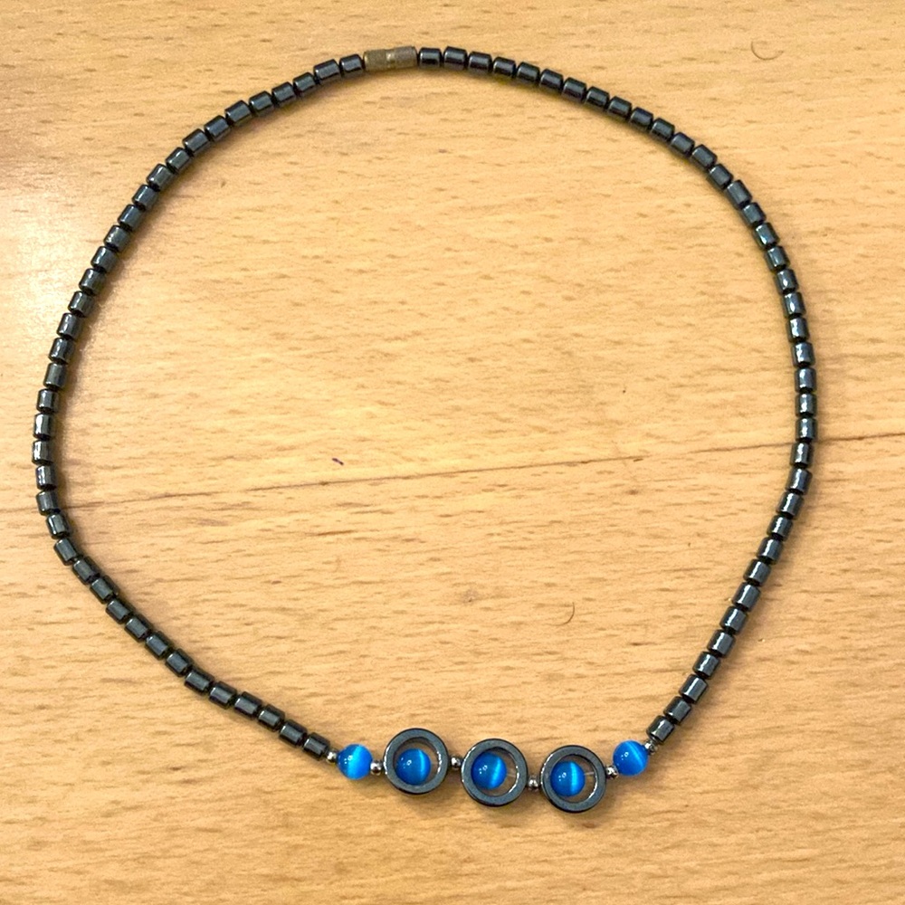 Choker Necklace Gunmetal and Blue